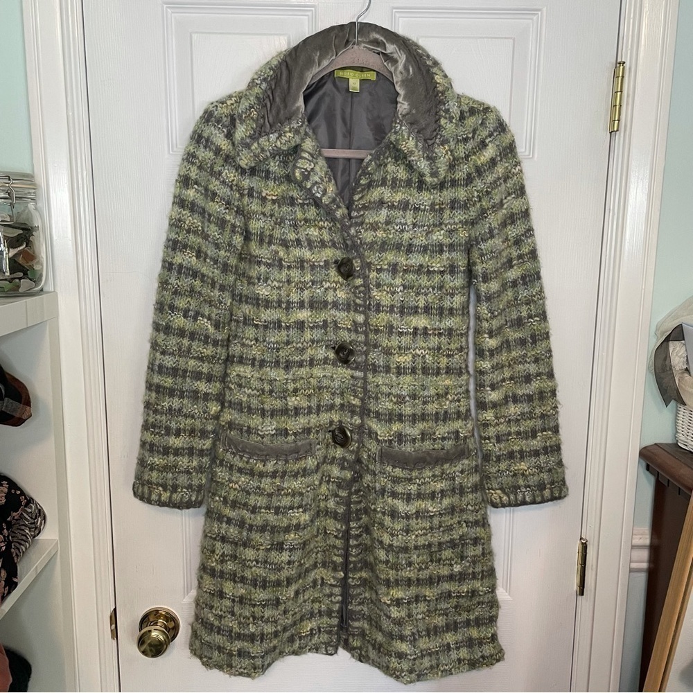 Sigrid Olsen Vintage Wool Blend Green Plaid Pea Coat Extra small